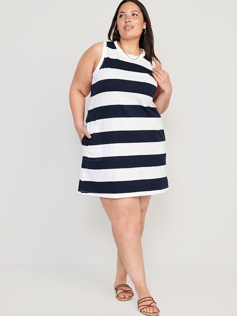 Old Navy Navy and White Striped Sleeveless Mini Dress